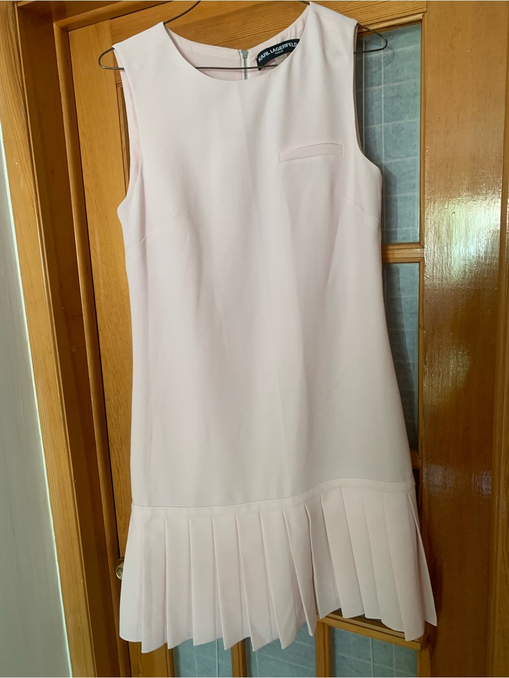 Karl Lagerfeld Sleeveless Pleated-Hem Shift Dress in Blush Pink
